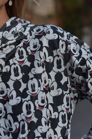 Siyah Beyaz Dalgıç Kumaş Mickey