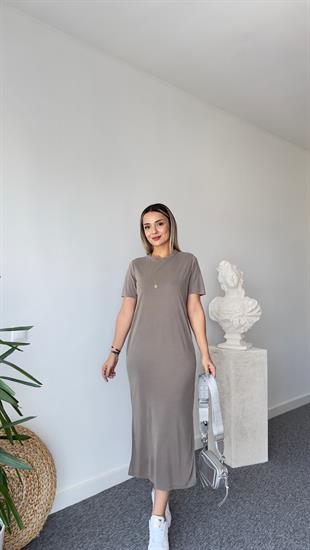 Maren Yıkamalı Vizon Modal Elbise 
