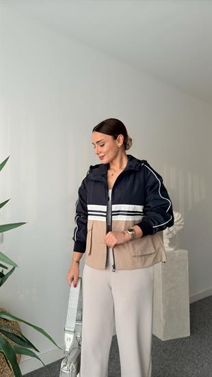Lacivert Olvi Şerit Detaylı Ceket