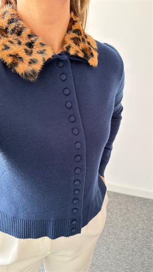 Mylau Çıkartılabilir Leopar Yaka Triko Hırka