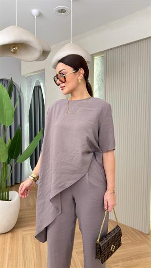 Vizon Pella Asimetrik Bluz Pantolon Takım