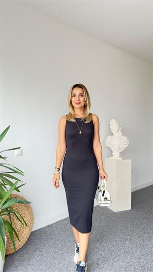 Tien Siyah Fitilli Basic Elbise 