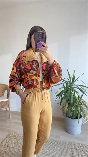 Camel Renkli Desenli Fermuarlı Takım