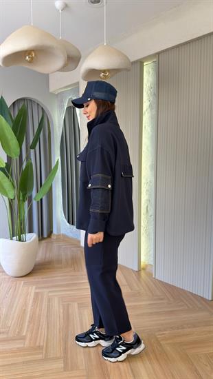 Lacivert Batie Kot Garnili Tasarım Takım