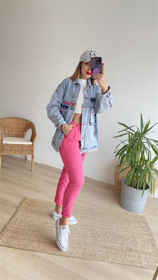 Pembe Düğmeli Kot Ceket