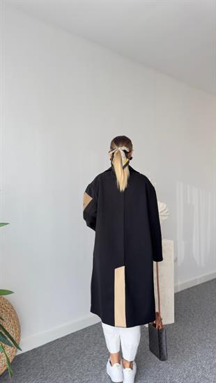 Marike Orj Model Yazı Detaylı Astarlı Siyah Kaban