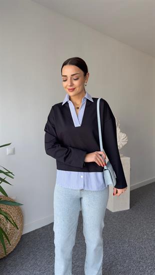 Masse Gömlek Yaka Poplin Detay Sweatshirt