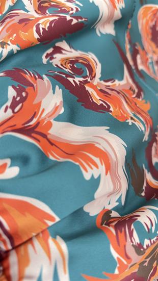 Kruvaze Baskılı Saten Elbise 