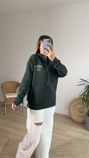  Nakış Detaylı Yeşil Sweatshirt
