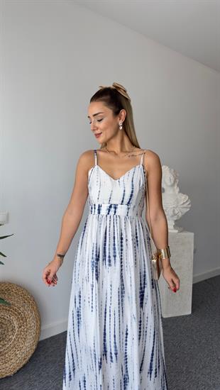 Mngo Model Mavi Desenli Askılı Elbise 