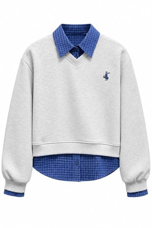 Salta Gömlek Detaylı Gri Sweatshirt