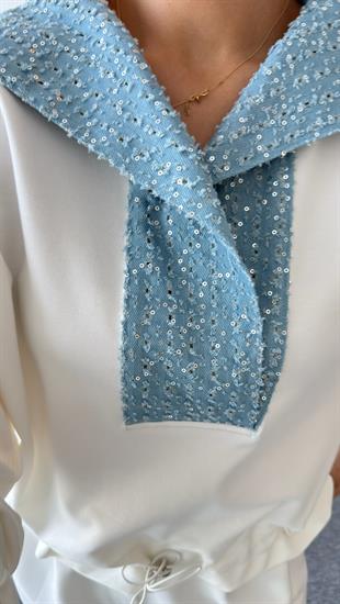 Yakası Kot Garnili Sweatshirt