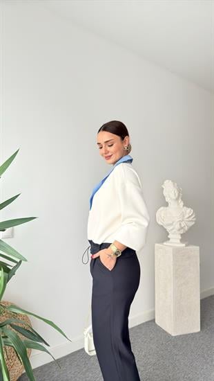 Viyana Bel Büzgülü Taşlı Poplin Garni Modal Sweat