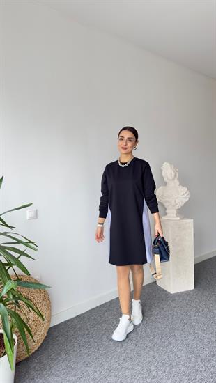 Sırt Çizgili Poplin Detay Basic Elbise 