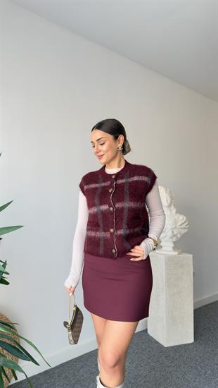 Bordo Orj Marka Yün Karışımlı Yelek