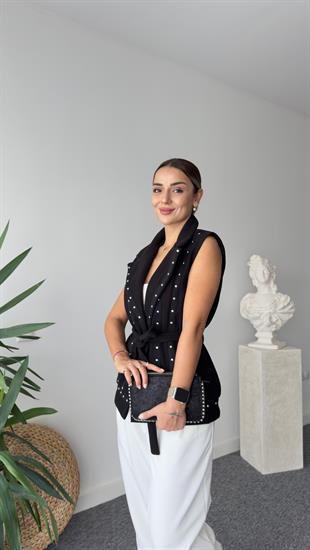 Zra Model Drop Çakımlı Siyah Kaşe Yelek