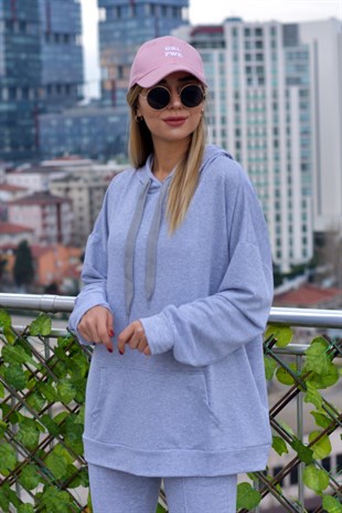 Kapüşonlu Gri Sweatshirt