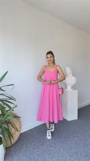 Pera Askılı Pembe Elbise