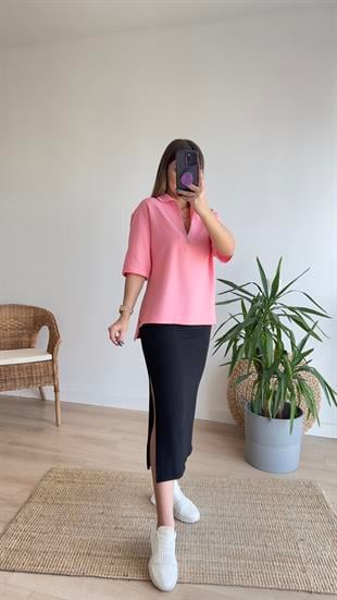 Polo Yaka Pembe Kısa Kol Triko
