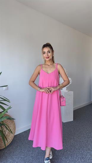 Pera Askılı Pembe Elbise