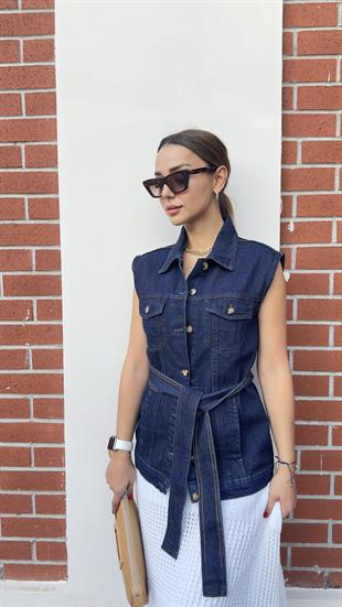 Massi Model Kuşaklı Jean Yelek