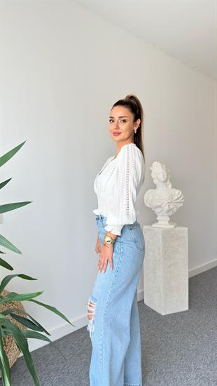Sier Dantel Detaylı Gipeli Bluz