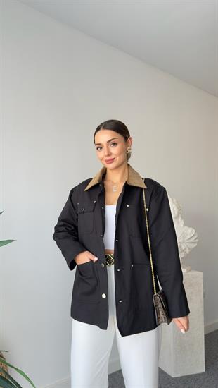Siyah Pella Kadife Yaka Ceket