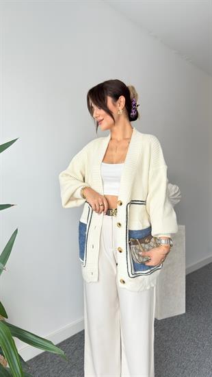 Roho Cebi Kotlu Bej Triko Hırka