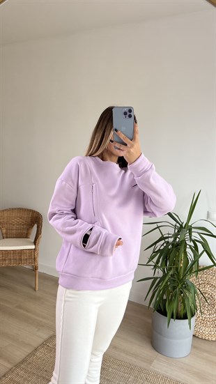 Kol Pencere Detaylı Şardonlu Lila Sweat