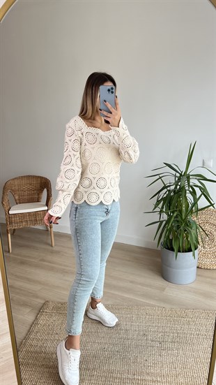 Tasarım Bej Fisto Bluz 