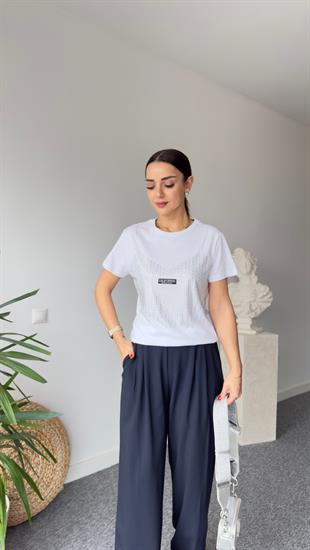 Xoxo Taşlı Beyaz Tshirt