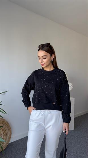 Lines Orj Model Taşlı Siyah Sweat