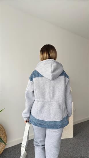 Mers Kot Garnili Şardonlu Gri Eşofman Takımı