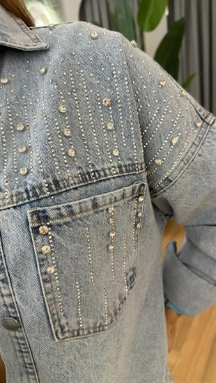 Pockey Yarım Taşlı Jean Ceket