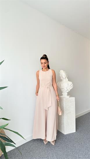 Carta Kuşaklı Bej Bol Paça Tulum