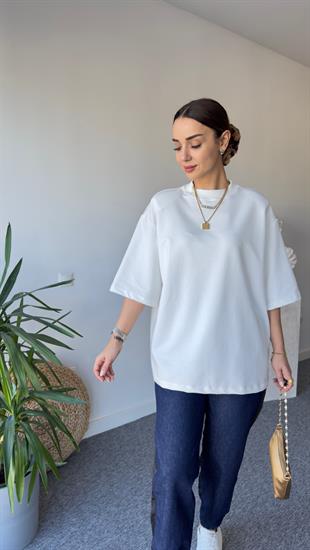 Vatkalı Premıum Beyaz Basic Tshirt