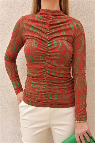 Büzgülü Renkli Bluz