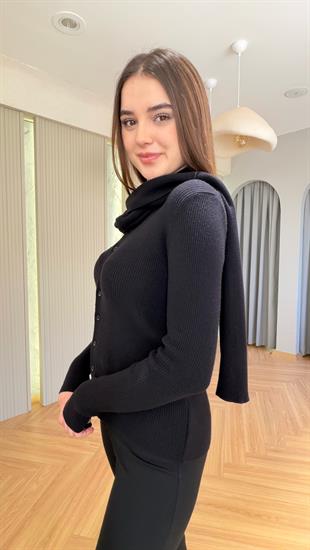 Siyah Palma Zra Model Atkılı Triko Hırka