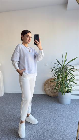 Kollar Gömlek Parçalı Gri Sweat