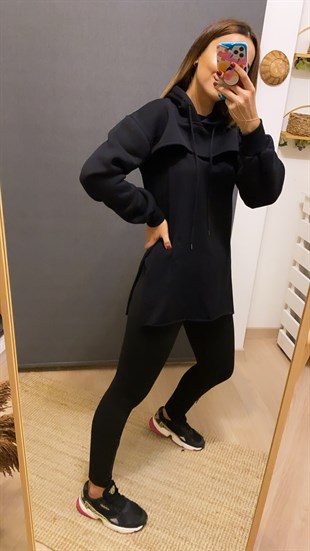 Crop Top Siyah Sweatshirt