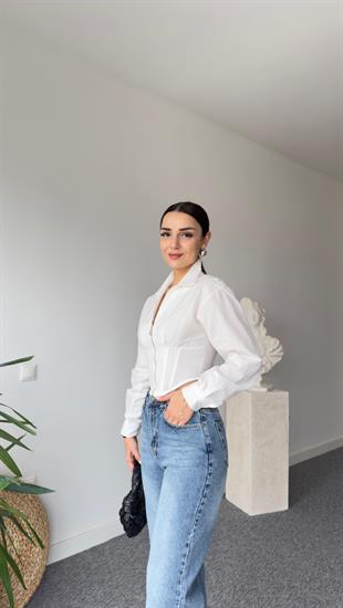 Korse Efektli Orj Model Beyaz Gömlek