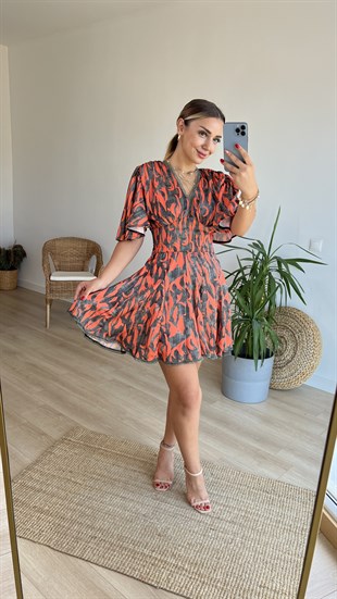 Turuncu Renk Geçişli Tasarım Elbise