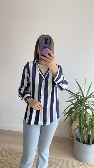 Ferny Zra Model Lacivert Çizgili Gömlek