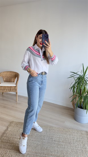 Pembe Triko Detay Tasarım Gömlek