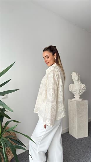 Mengo Bej Nakışlı Gömlek