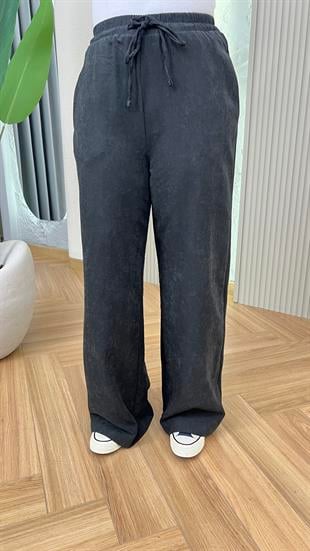 Siyah Mois Dokulu Bol Paça Pantolon