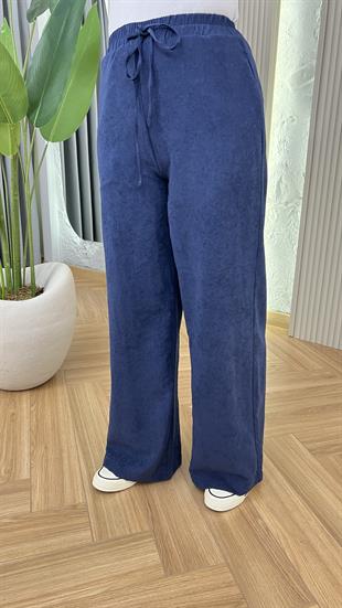 Lacivert Mois Dokulu Bol Paça Pantolon