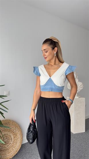 Kollar Fırfırlı Beyaz Kot Büstiyer