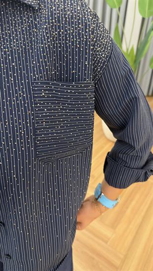 Lacivert Parisa Taş Detaylı Gömlek