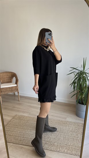Önden Cepli Siyah Tunik